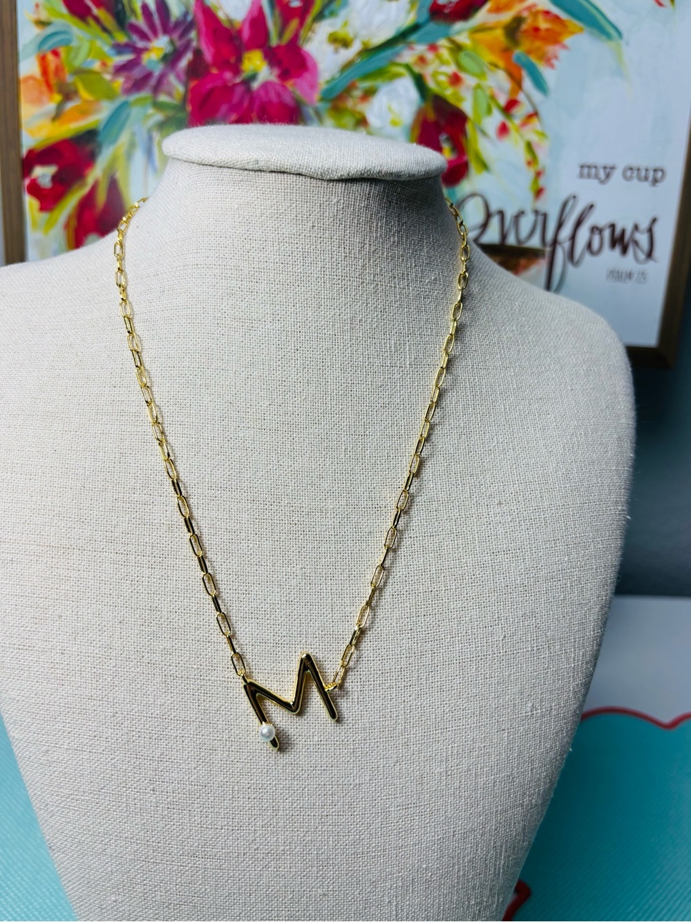 Kendra Scott Gold 'M' Initial Necklace with Pearl Accent - Women Jewelry